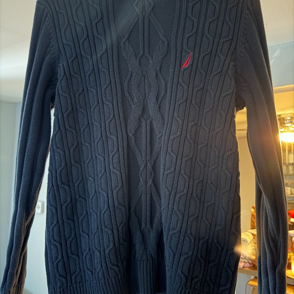 Nautica Dark Blue Cable Knit Crewneck Sweater